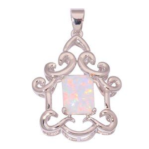 New - White Fire Opal Silver Pendant - Includes a Chain
